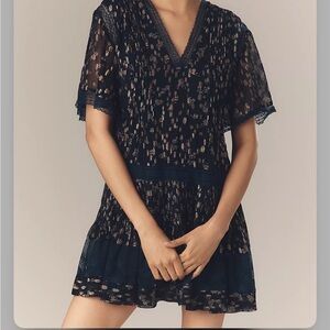 Anthropologie MAEVE V-NECK LUREX TIERED MINI DRESS